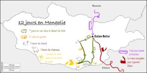 Carte de notre itinéraire en Mongolie